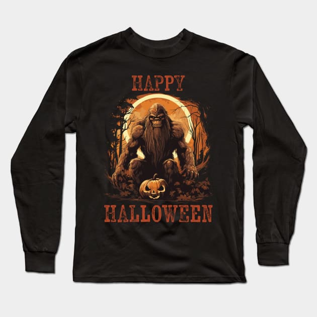 Creepy Bigfoot Halloween Design Long Sleeve T-Shirt by PaulJus